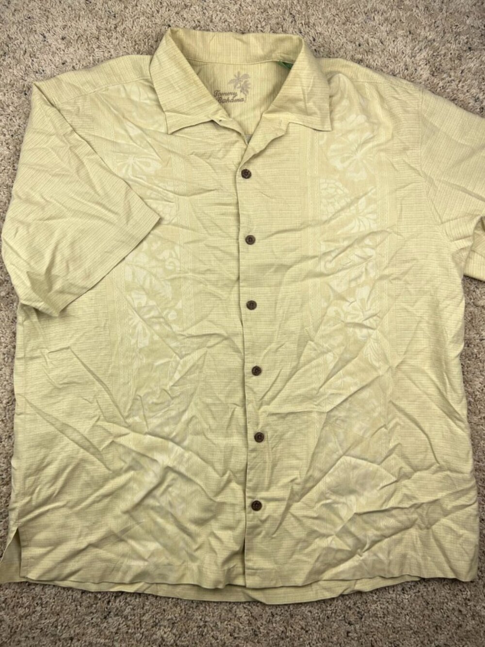 Tommy Bahama Shirt Men's XL 100% Silk Short Sleeve Button Up Yellow Floral